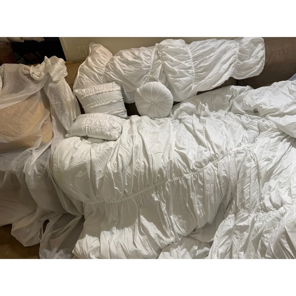 Hutton Wilkinson Palazzo White Ruched Comforter Set Hollywood Regency